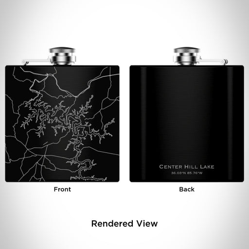 Rendered View of Center Hill Lake Tennessee Map Engraving on 6oz Stainless Steel Flask in Black