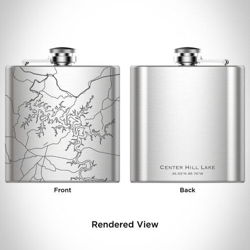 Rendered View of Center Hill Lake Tennessee Map Engraving on 6oz Stainless Steel Flask