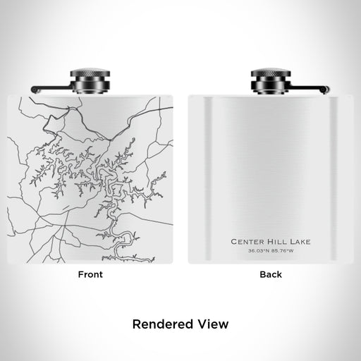 Rendered View of Center Hill Lake Tennessee Map Engraving on 6oz Stainless Steel Flask in White