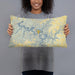 Person holding 20x12 Custom Center Hill Lake Tennessee Map Throw Pillow in Woodblock