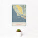 12x18 Central Coast California Map Print Portrait Orientation in Woodblock Style With Small Cactus Plant in White Planter
