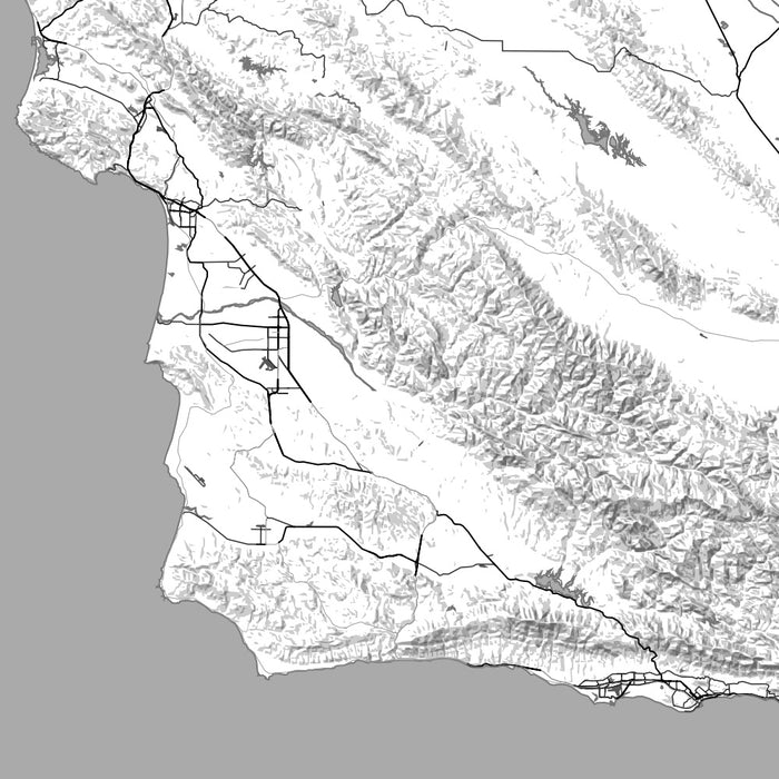 Central Coast California Map Print in Classic Style Zoomed In Close Up Showing Details