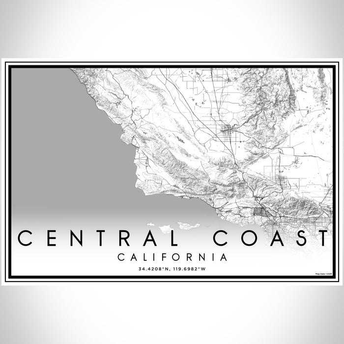 Central Coast California Map Print Landscape Orientation in Classic Style With Shaded Background