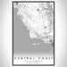 Central Coast California Map Print Portrait Orientation in Classic Style With Shaded Background
