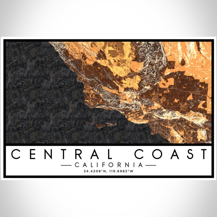 Central Coast California Map Print Landscape Orientation in Ember Style With Shaded Background