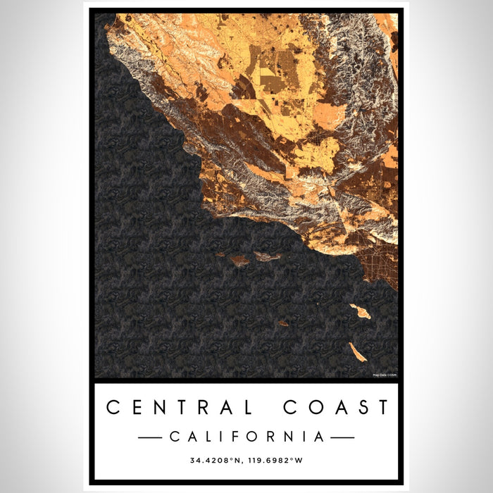 Central Coast California Map Print Portrait Orientation in Ember Style With Shaded Background
