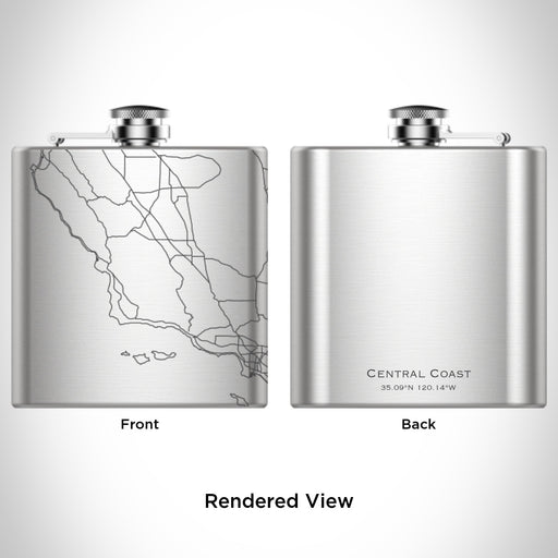 Rendered View of Central Coast California Map Engraving on 6oz Stainless Steel Flask