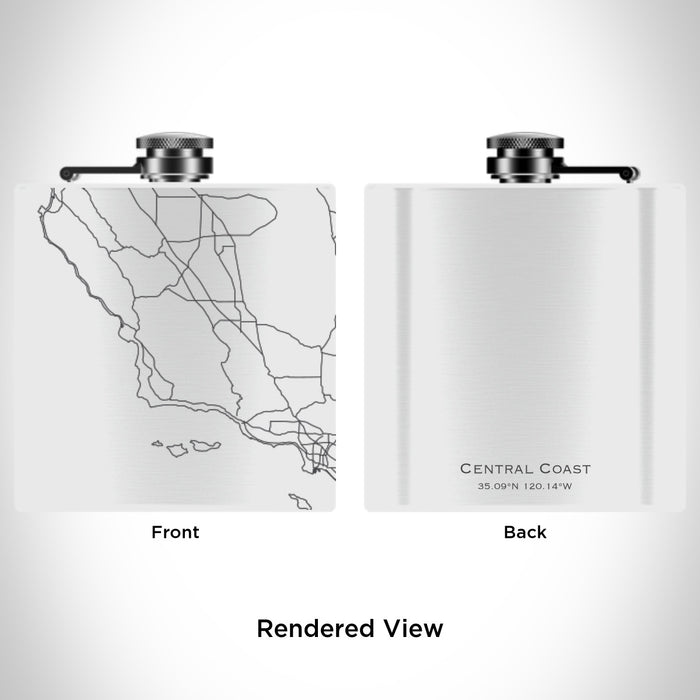 Rendered View of Central Coast California Map Engraving on 6oz Stainless Steel Flask in White