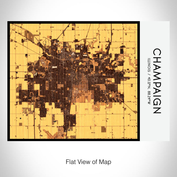 Rendered View of Champaign Illinois Map on 20oz Stainless Steel Insulated Bottle with Bamboo Top with printed ember style map