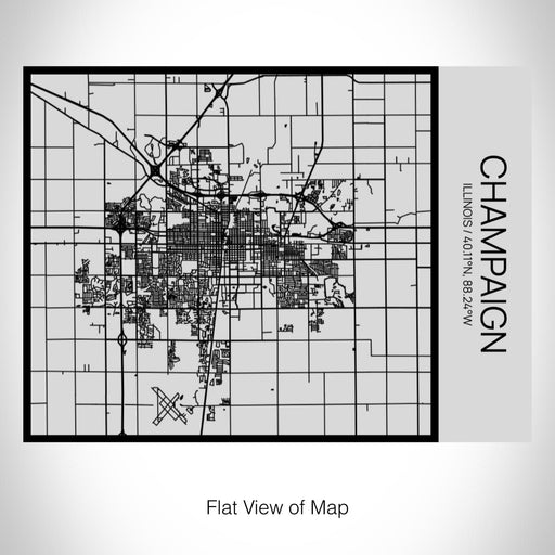 Rendered View of Champaign Illinois Map on 20oz Stainless Steel Insulated Bottle with Bamboo Top with printed Tactile Lines Map in Black