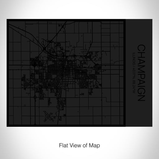 Rendered View of Champaign Illinois Map on 20oz Stainless Steel Insulated Bottle with Bamboo Top in Matte Black with printed Tactile Lines Map in Black