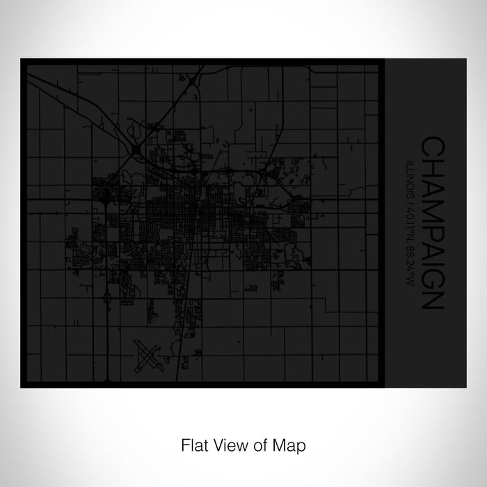Rendered View of Champaign Illinois Map on 20oz Stainless Steel Insulated Bottle with Bamboo Top in Matte Black with printed Tactile Lines Map in Black