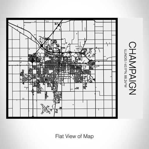 Rendered View of Champaign Illinois Map on 20oz Stainless Steel Insulated Bottle with Bamboo Top in Matte White with printed Tactile Lines Map in Black