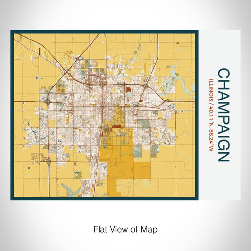 Rendered View of Champaign Illinois Map on 20oz Stainless Steel Insulated Bottle with Bamboo Top with printed woodblock style map