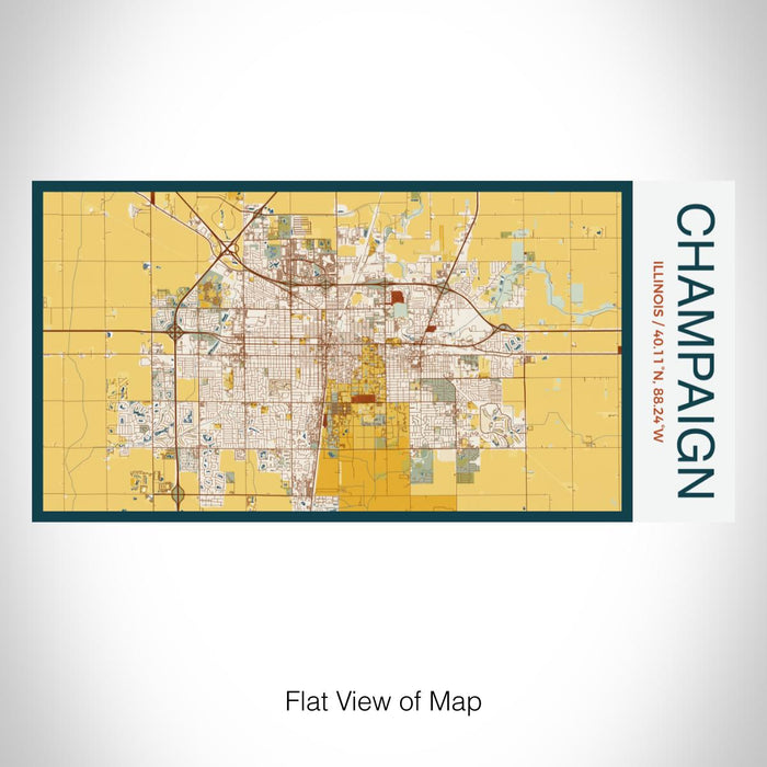 Rendered View of Champaign Illinois Map on 17oz Stainless Steel Insulated Bottle with printed woodblock style map