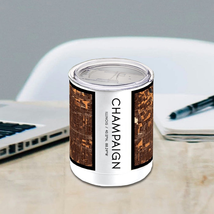 Champaign Illinois Custom City Map Inscription Coordinates on 10oz Stainless Steel Insulated Cup in Ember with Sliding Lid