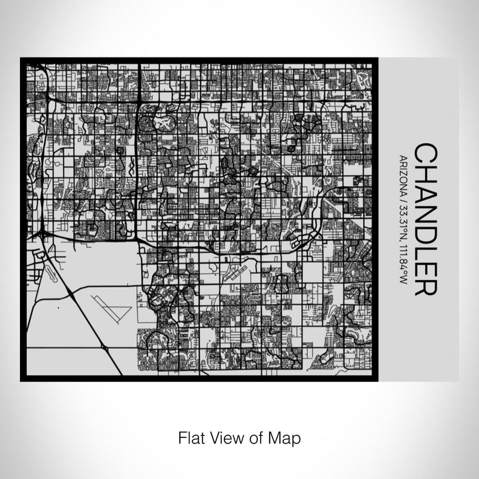 Rendered View of Chandler Arizona Map on 20oz Stainless Steel Insulated Bottle with Bamboo Top with printed Tactile Lines Map in Black