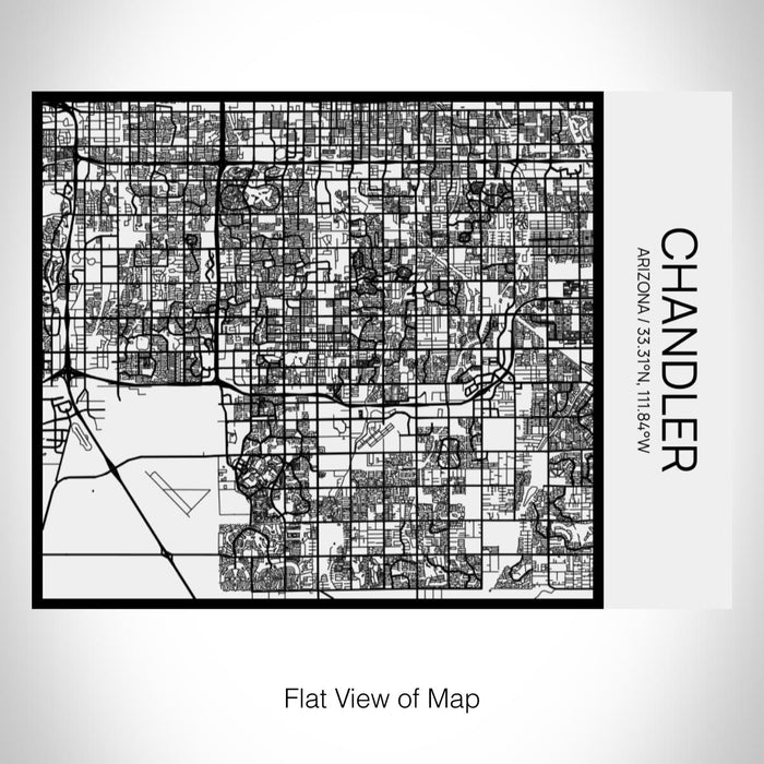 Rendered View of Chandler Arizona Map on 20oz Stainless Steel Insulated Bottle with Bamboo Top in Matte White with printed Tactile Lines Map in Black