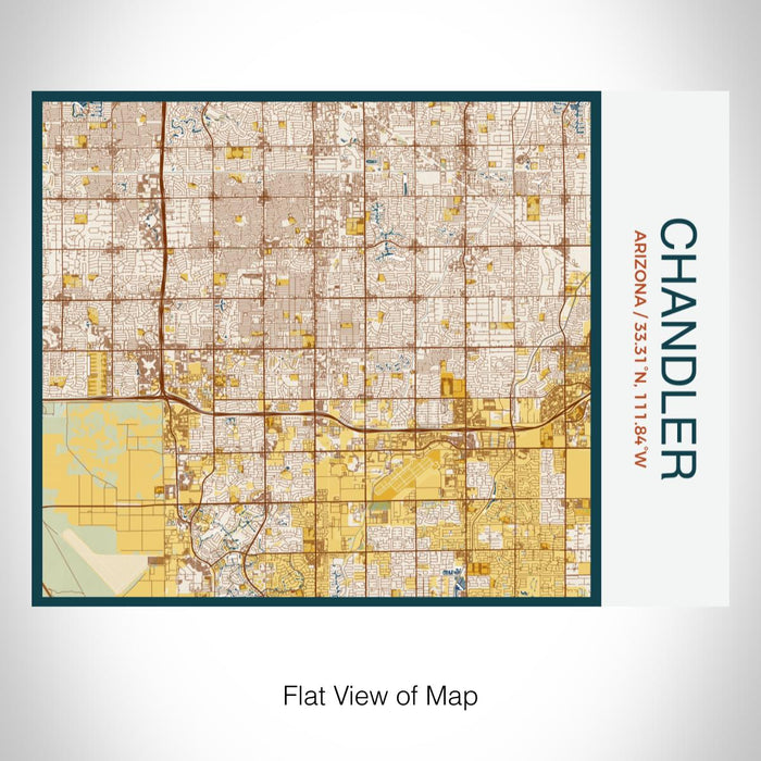 Rendered View of Chandler Arizona Map on 20oz Stainless Steel Insulated Bottle with Bamboo Top with printed woodblock style map