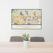 24x36 Chanhassen Minnesota Map Print Lanscape Orientation in Woodblock Style Behind 2 Chairs Table and Potted Plant