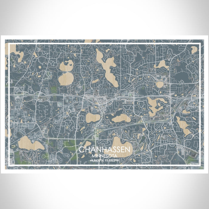 Chanhassen Minnesota Map Print Landscape Orientation in Afternoon Style With Shaded Background