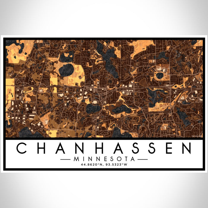 Chanhassen Minnesota Map Print Landscape Orientation in Ember Style With Shaded Background