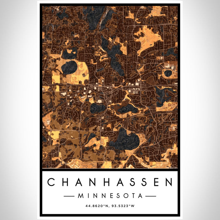 Chanhassen Minnesota Map Print Portrait Orientation in Ember Style With Shaded Background