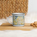 Left View Custom Chanhassen Minnesota Map Enamel Mug in Woodblock on Table Top