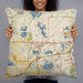 Person holding 22x22 Custom Chanhassen Minnesota Map Throw Pillow in Woodblock