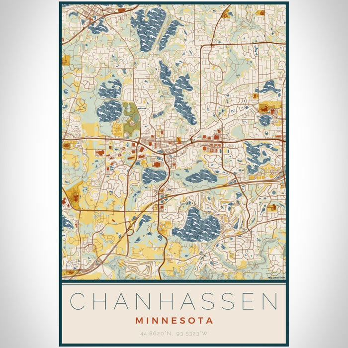 Chanhassen Minnesota Map Print Portrait Orientation in Woodblock Style With Shaded Background