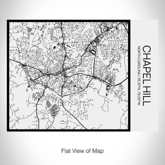 Rendered View of Chapel Hill North Carolina Map on 20oz Stainless Steel Insulated Bottle with Bamboo Top in Matte White with printed Tactile Lines Map in Black