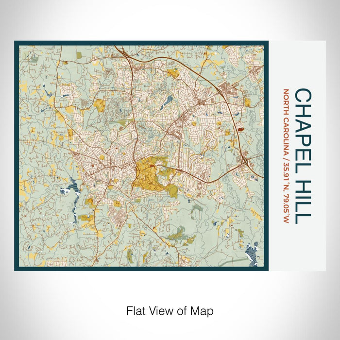 Rendered View of Chapel Hill North Carolina Map on 20oz Stainless Steel Insulated Bottle with Bamboo Top with printed woodblock style map