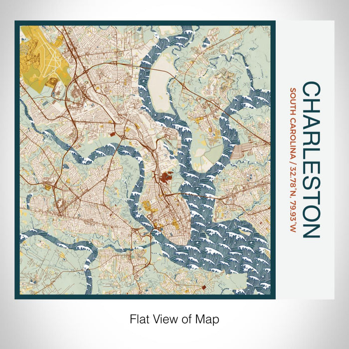 Rendered View of Charleston South Carolina Map on 17oz Stainless Steel Insulated Tumbler in Woodblock Map Style