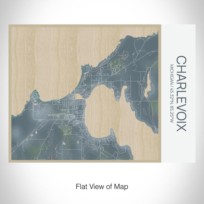 Rendered View of Charlevoix Michigan Map on 20oz Stainless Steel Insulated Bottle with Bamboo Top with printed afternoon style map