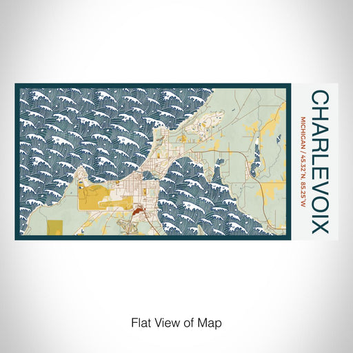 Rendered View of Charlevoix Michigan Map on 17oz Stainless Steel Insulated Bottle with printed woodblock style map