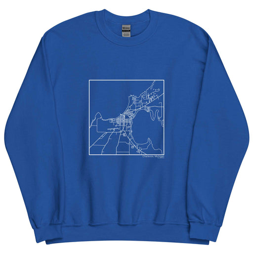 Charlevoix Michigan  Map Unisex Crewneck Sweater with City inscription in Royal Blue