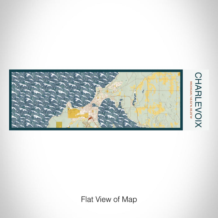 Rendered View of Charlevoix Michigan Map on 10oz Stainless Steel Insulated Cup in Woodblock with Sliding Lid