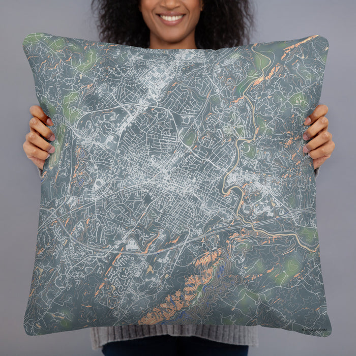 Person holding 22x22 Custom Charlottesville Virginia Map Throw Pillow in Afternoon