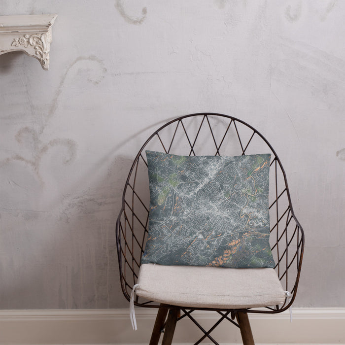 Custom Charlottesville Virginia Map Throw Pillow in Afternoon on Cream Colored Couch