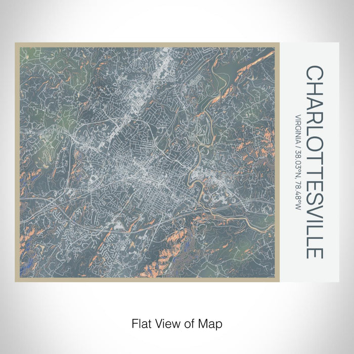 Rendered View of Charlottesville Virginia Map on 20oz Stainless Steel Insulated Bottle with Bamboo Top with printed afternoon style map