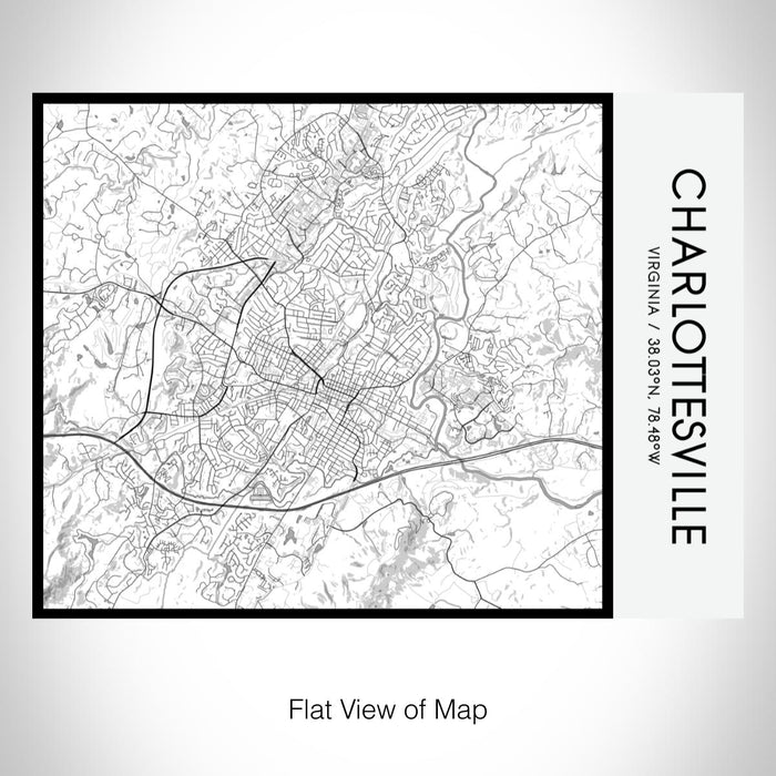 Rendered View of Charlottesville Virginia Map on 20oz Stainless Steel Insulated Bottle with Bamboo Top with printed classic style map