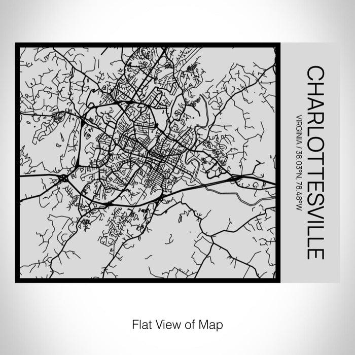 Rendered View of Charlottesville Virginia Map on 20oz Stainless Steel Insulated Bottle with Bamboo Top with printed Tactile Lines Map in Black