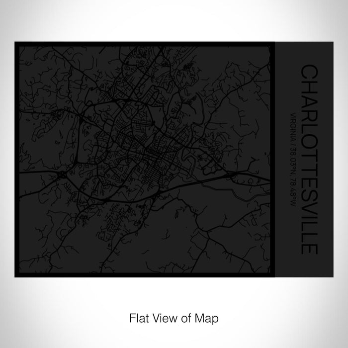 Rendered View of Charlottesville Virginia Map on 20oz Stainless Steel Insulated Bottle with Bamboo Top in Matte Black with printed Tactile Lines Map in Black