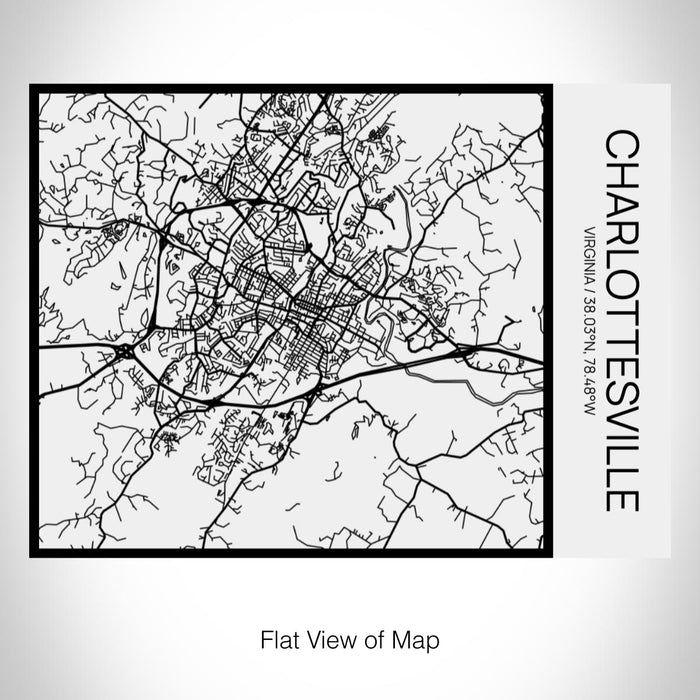 Rendered View of Charlottesville Virginia Map on 20oz Stainless Steel Insulated Bottle with Bamboo Top in Matte White with printed Tactile Lines Map in Black