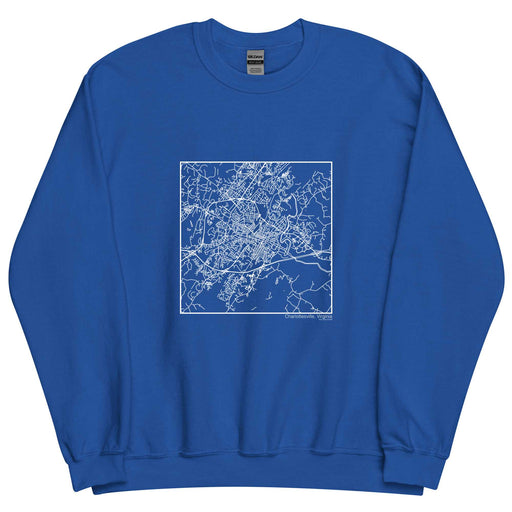 Charlottesville Virginia  Map Unisex Crewneck Sweater with City inscription in Royal Blue