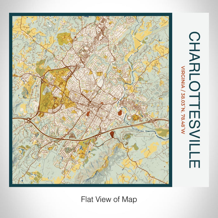 Rendered View of Charlottesville Virginia Map on 17oz Stainless Steel Insulated Tumbler in Woodblock Map Style