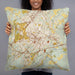 Person holding 22x22 Custom Charlottesville Virginia Map Throw Pillow in Woodblock