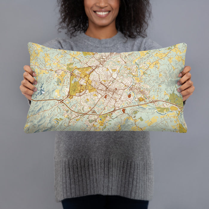 Person holding 20x12 Custom Charlottesville Virginia Map Throw Pillow in Woodblock