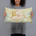 Person holding 20x12 Custom Charlottesville Virginia Map Throw Pillow in Woodblock