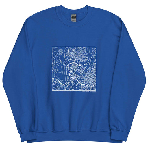 Chattanooga Tennessee  Map Unisex Crewneck Sweater with City inscription in Royal Blue